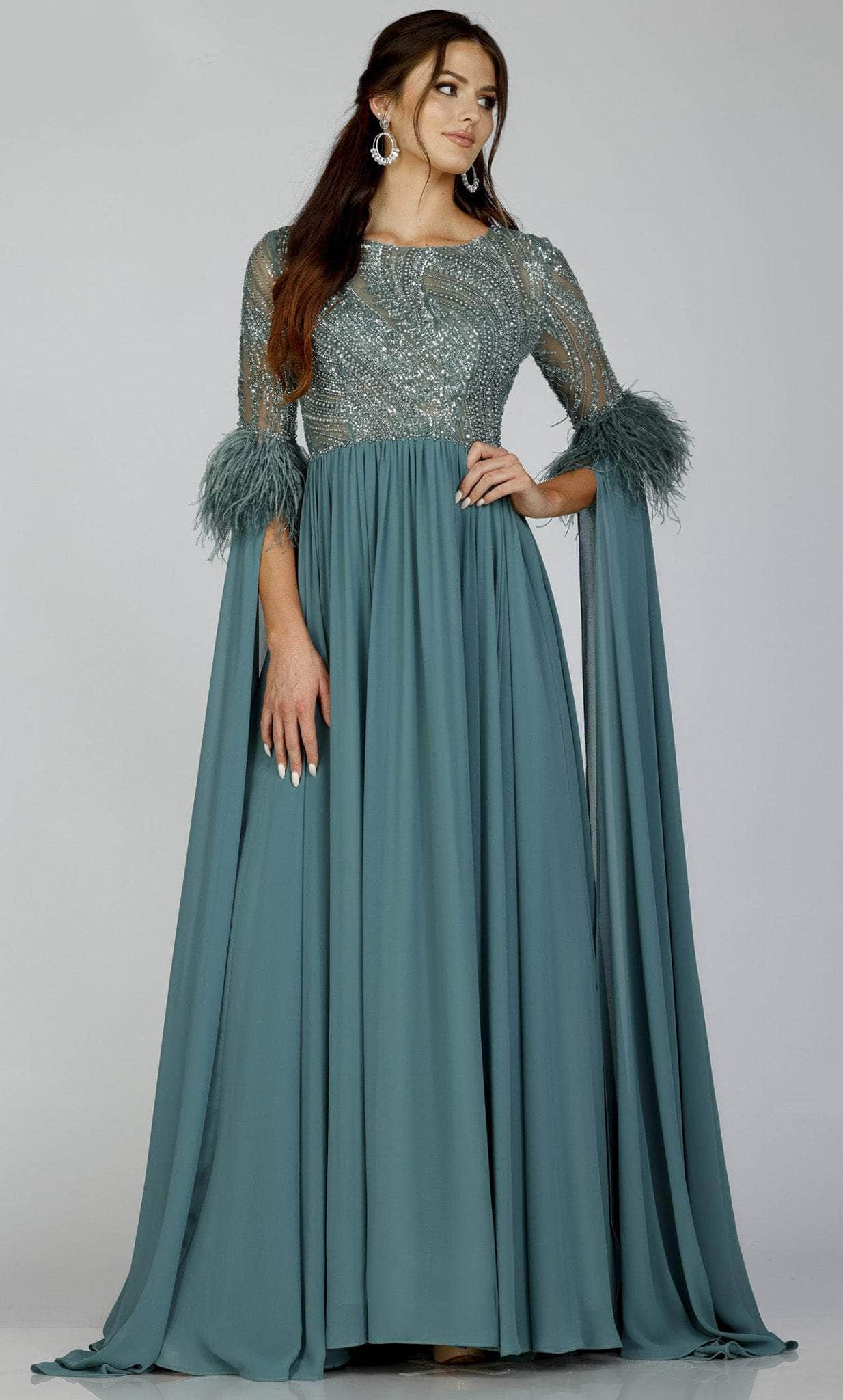 Image of Terani Couture 231M0492 - Sequin and Feathered Chiffon Gown