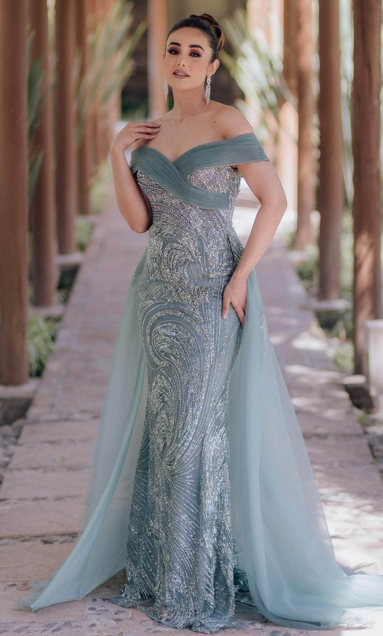 Image of Terani Couture 232E1334 - Off Shoulder Overskirt Evening Gown