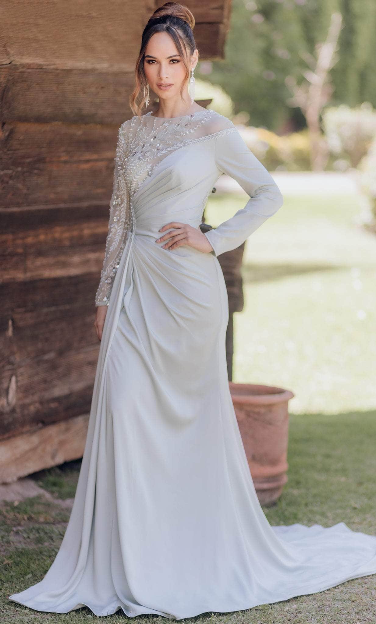 Image of Terani Couture 232E1335 - Embellished Long Sleeve Evening Dress