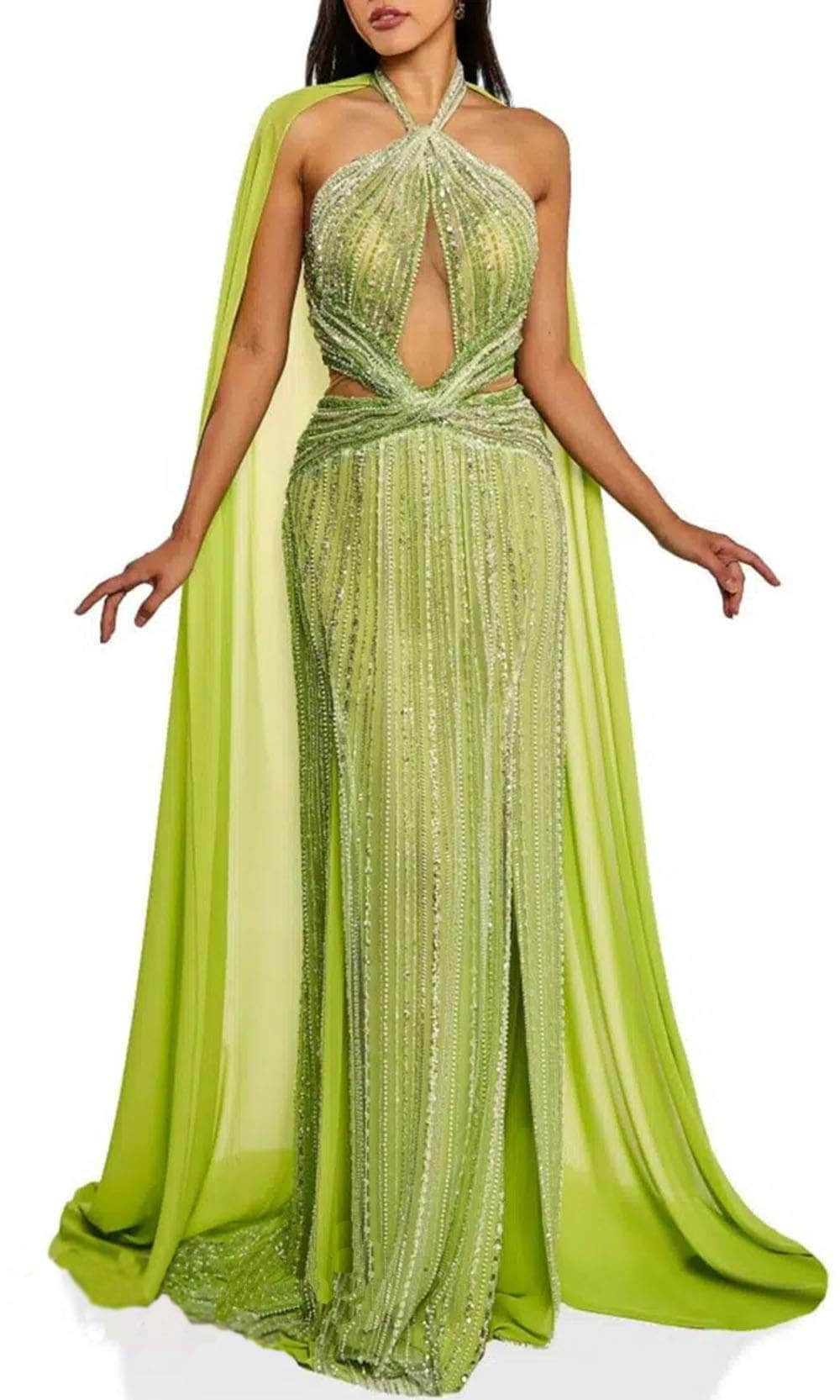 Image of Terani Couture 241GL2622 - Cut-Out Cape Evening Dress