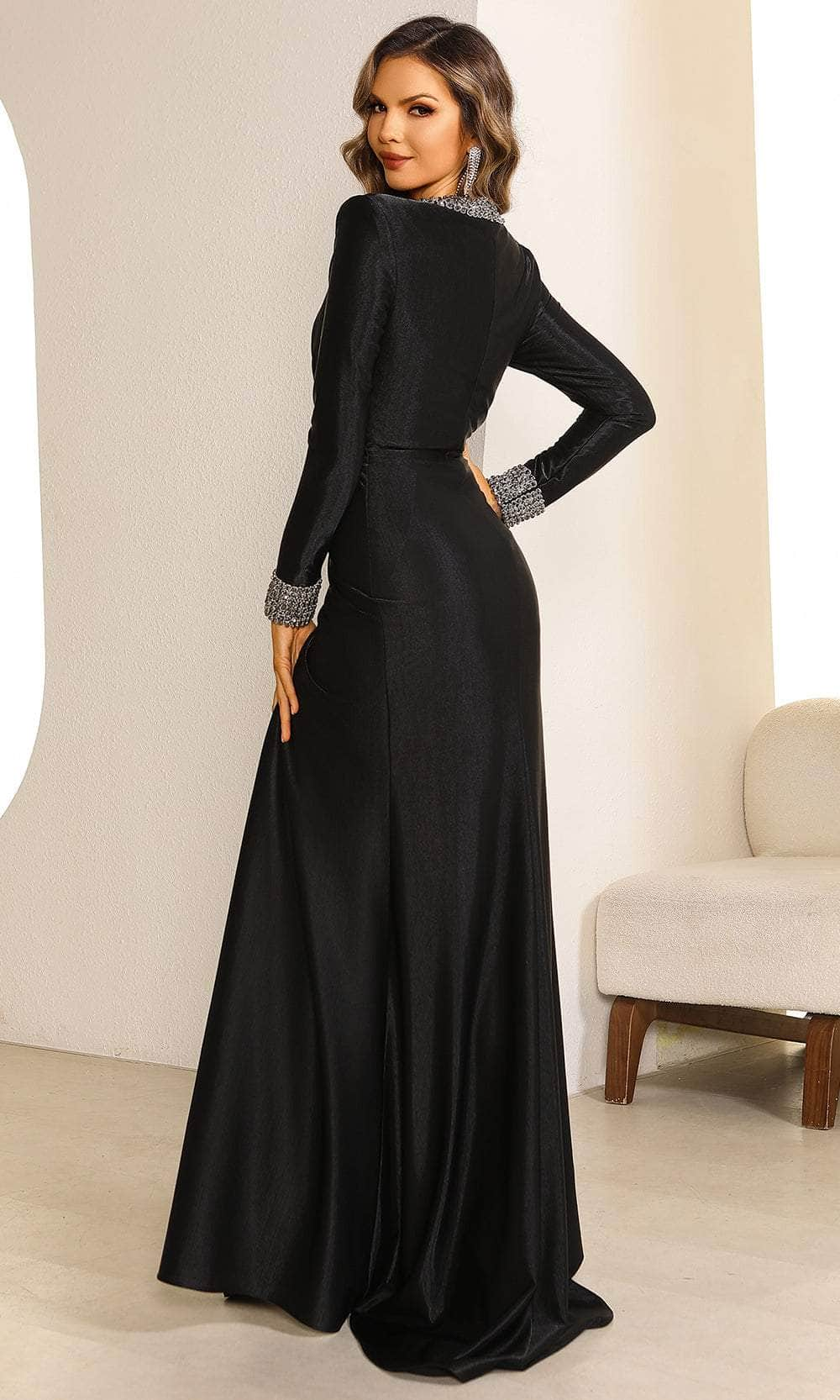 Image of Terani Couture 251M4433 - Wrap Skirt Long Sleeve Evening Dress