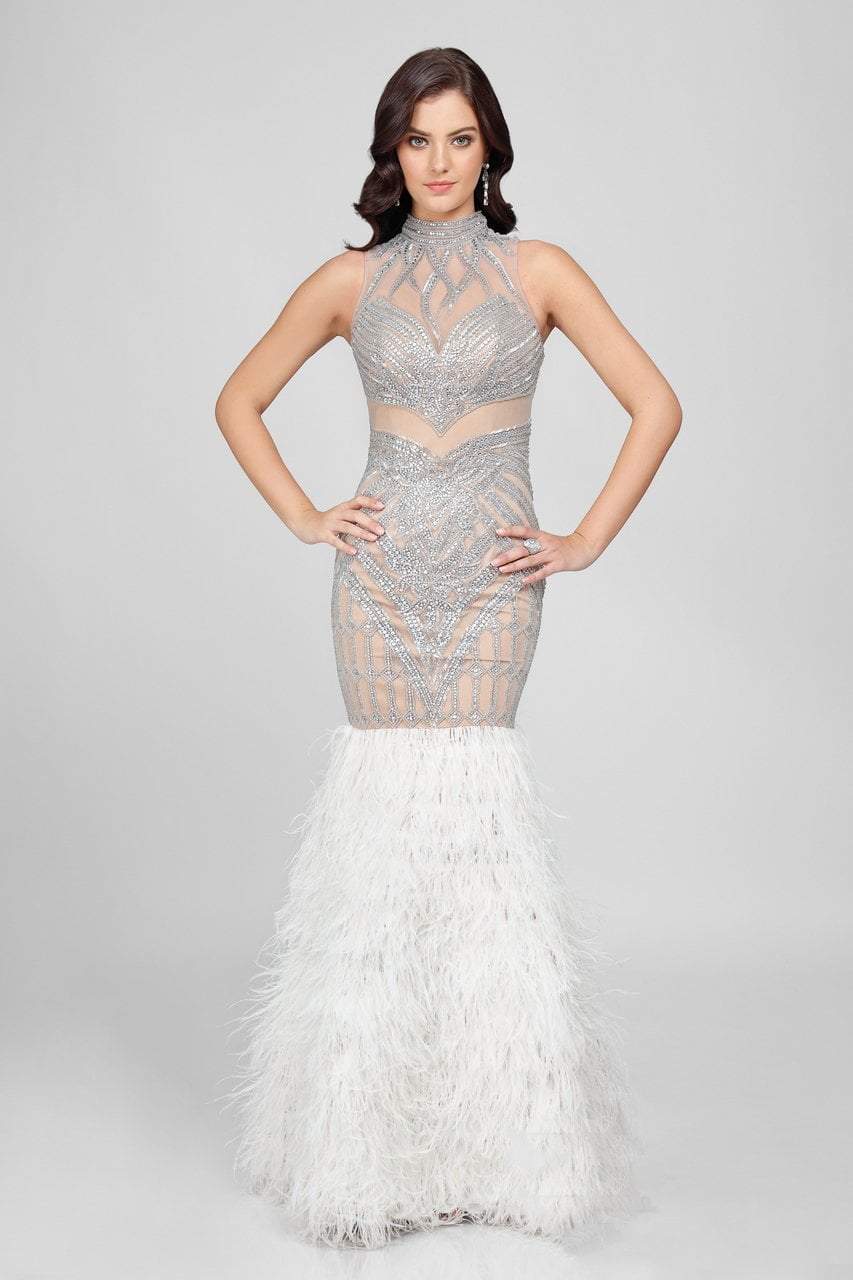 Image of Terani Couture - Embellished Feather Fringed Mermaid Gown 1721GL4452