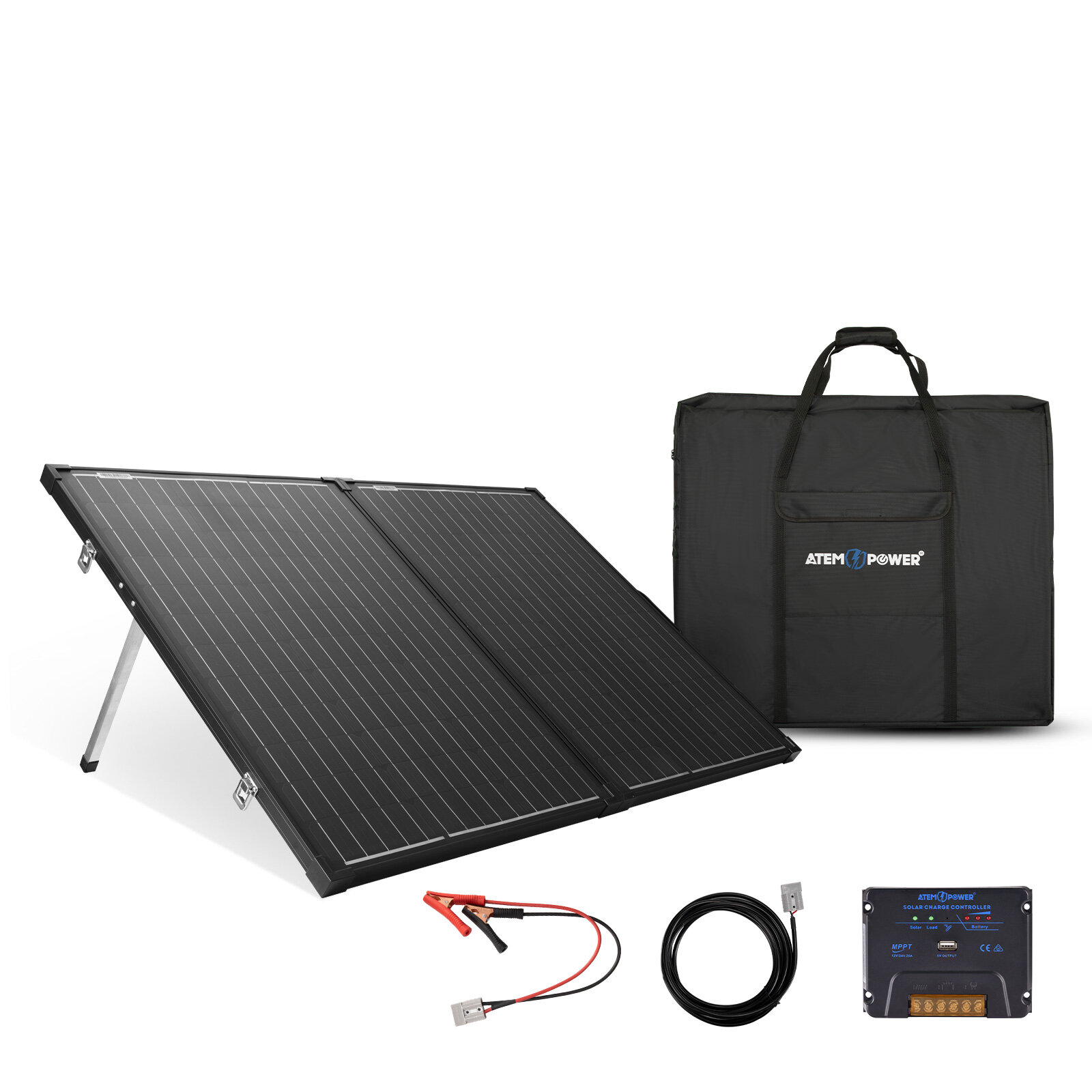 Image of [US Direct] ATEM POWER AP-FOLD-FLES 200W Monocrystalline Solar PanelWithout Glass Portable Solar Suitcase Equipped Wit