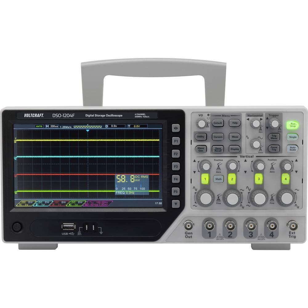 Image of VOLTCRAFT DSO-1084F Digital 80 MHz 4-channel 1 GS/s 64 KP 8 Bit Digital storage (DSO) Function generator 1 pc(s)