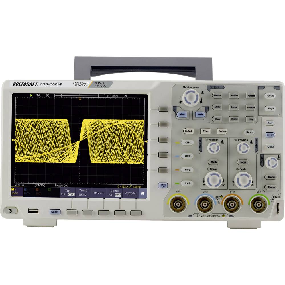Image of VOLTCRAFT DSO-6084F Digital 80 MHz 4-channel 1 GS/s 40000 KP 8 Bit Digital storage (DSO) Function generator 1 pc(s)