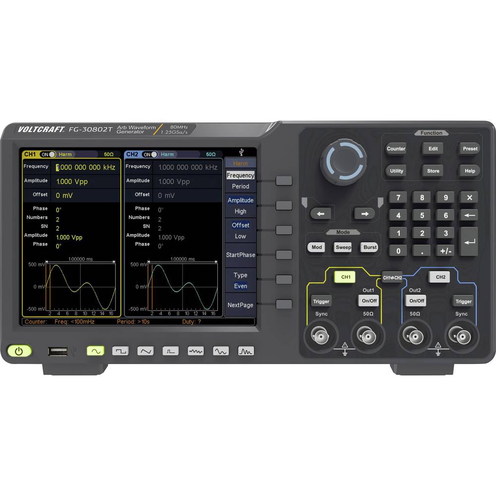 Image of VOLTCRAFT FG-30802T Function generator 1 ÂµHz - 80 MHz 2-channel Arbitrary Noise Pulse Rectangle Sinus Triangle
