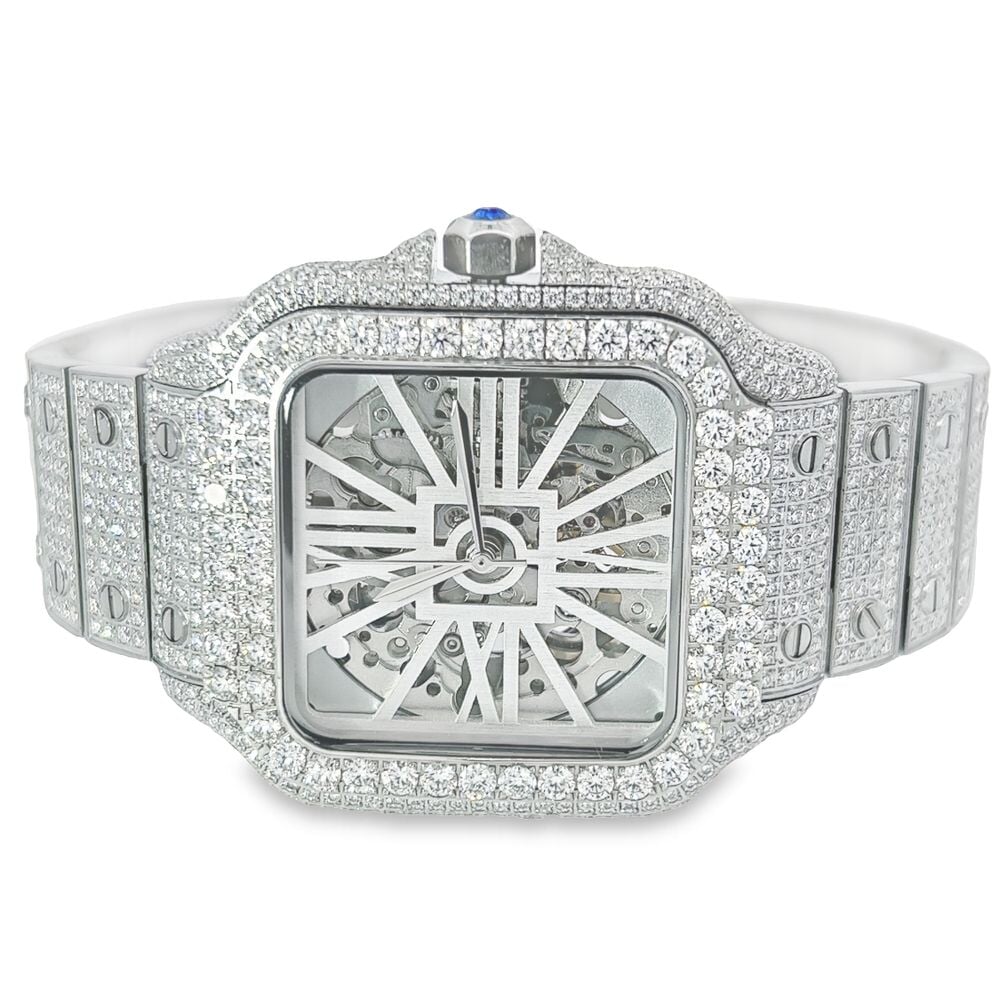 Image of VVS Skeleton Moissanite Iced Out Auto Square Steel Watch ID 47074749120705