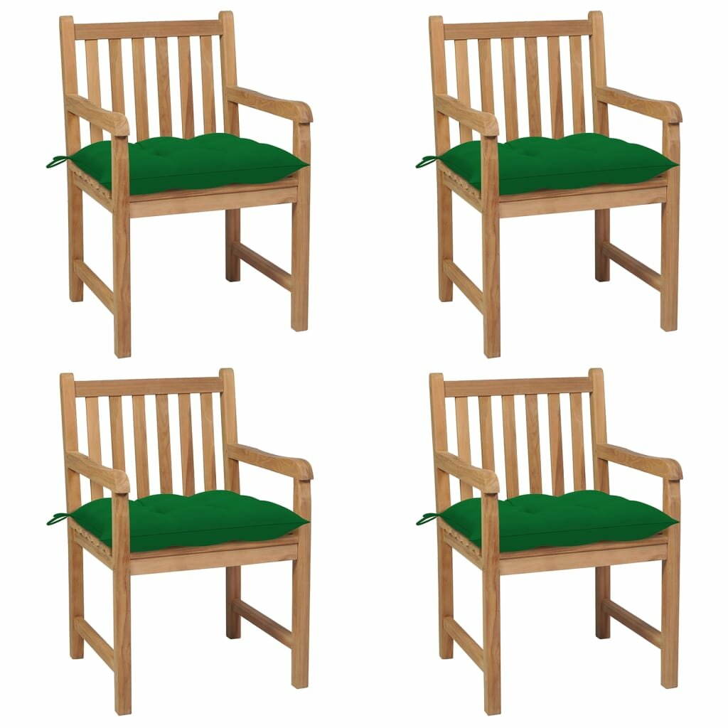 Image of VidaXL Garden Chairs 4 pcs with Green Cushions Solid Teak Wood