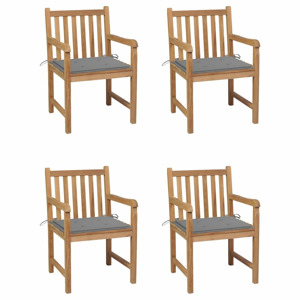 Image of VidaXL Garden Chairs 4 pcs with Grey Cushions Solid Teak Wood