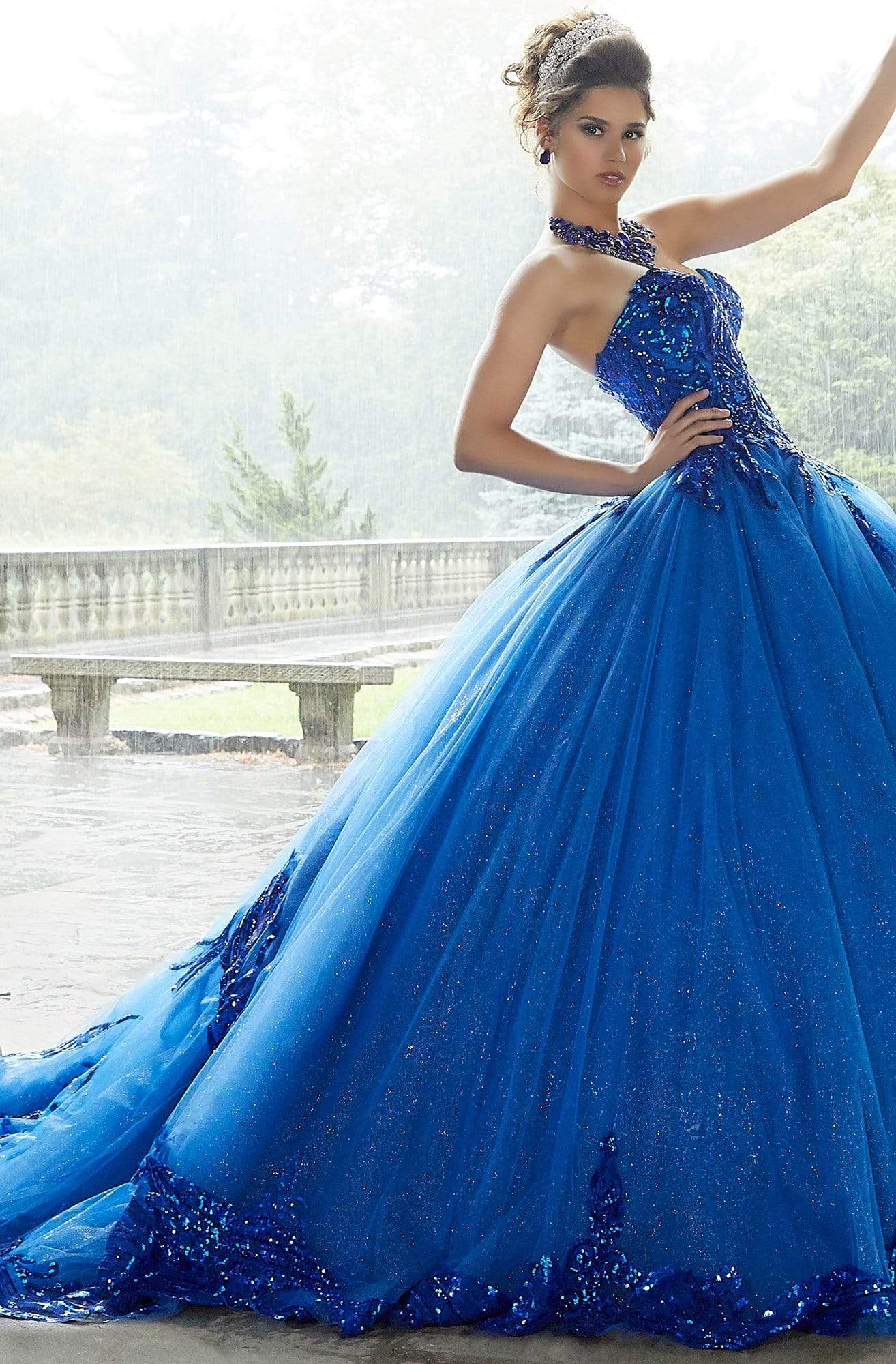 Image of Vizcaya by Mori Lee - 60110 Strapless Patterned Sequin Bodice Ballgown