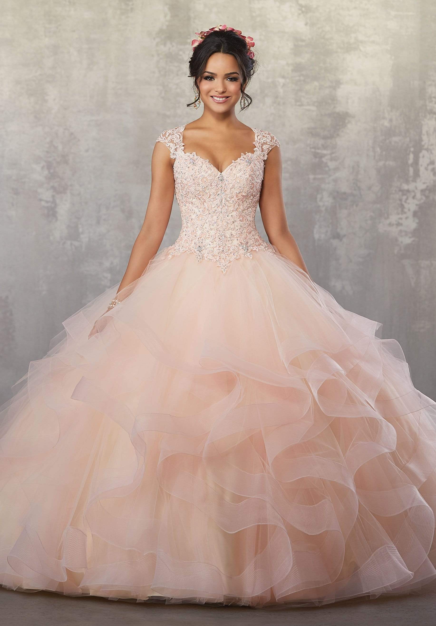 Image of Vizcaya by Mori Lee - 89177 Beaded Lace V-neck Tulle Ballgown