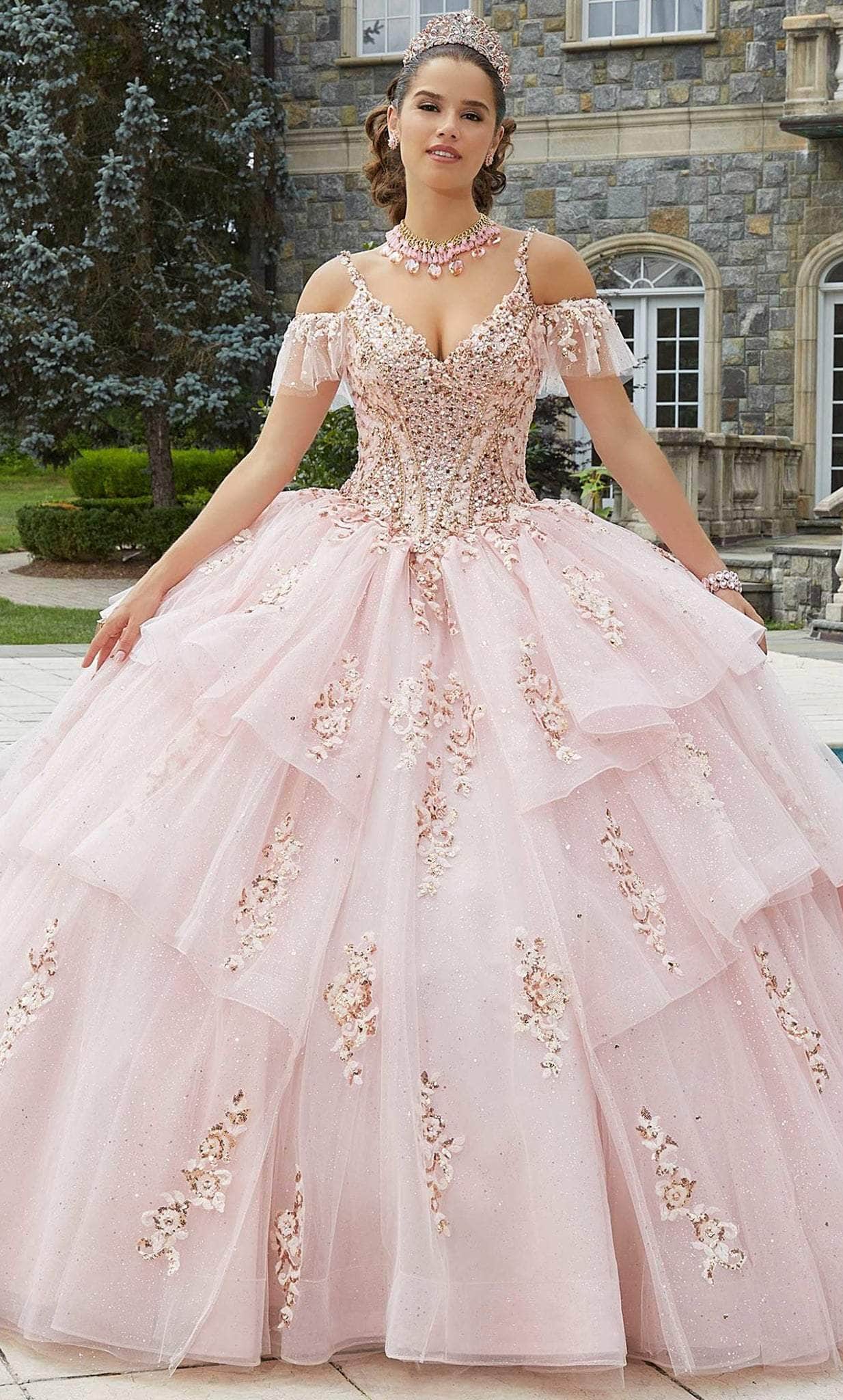 Image of Vizcaya by Mori Lee 89402 - Cold Shoulder Tiered Ball Gown