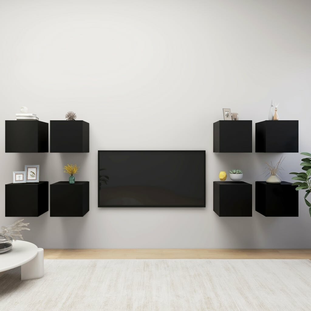 Image of Wall Mounted TV Cabinets 8 pcs Black 12"x118"x118"