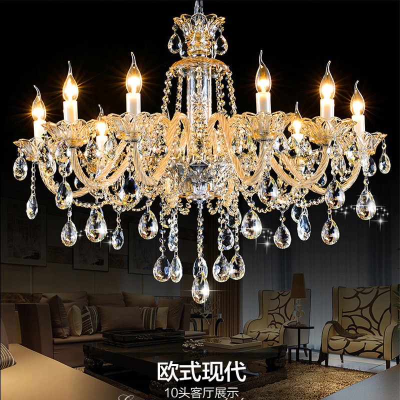 Image of romantic champagne crystal chandeliers chain Lustre Light manor clubhouse lights living dining room bedroom K9 Crystal chandelier chains